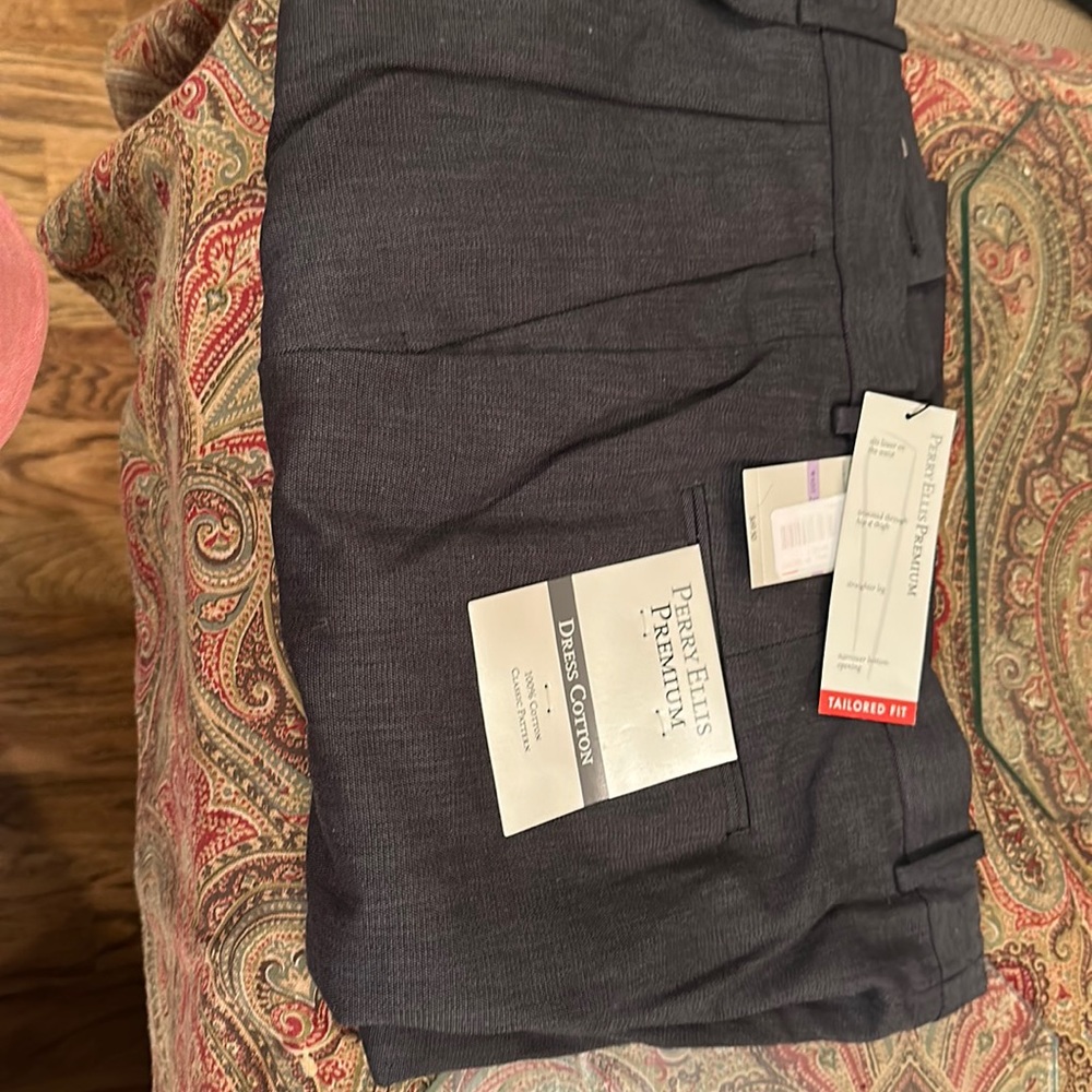 Perry Ellis men’s premium dress cotton gray slacks 38wx30l new with tags